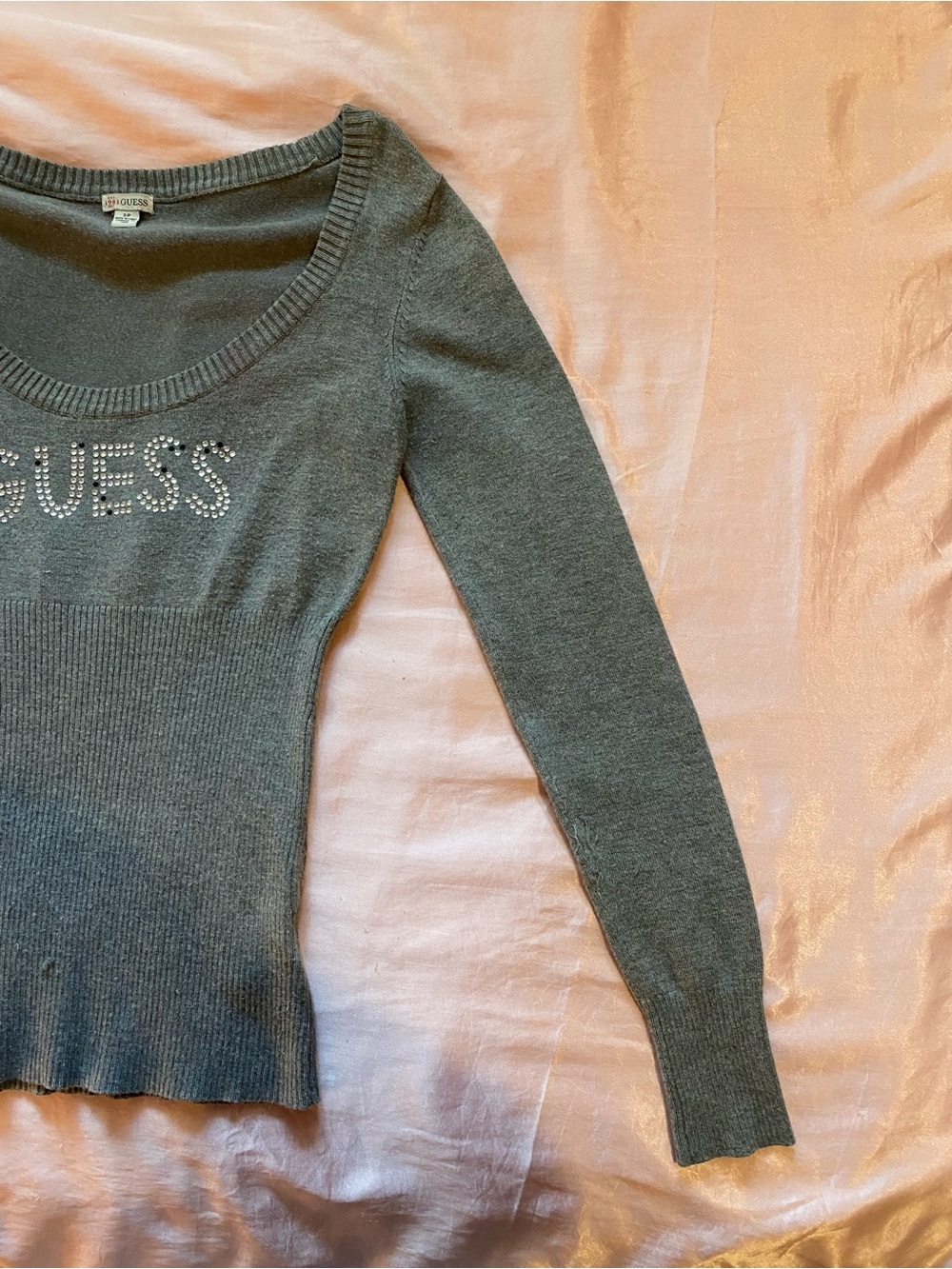 GUESS Grey Long Sleeve with Rhinestone Logo - Picture 4 of 5